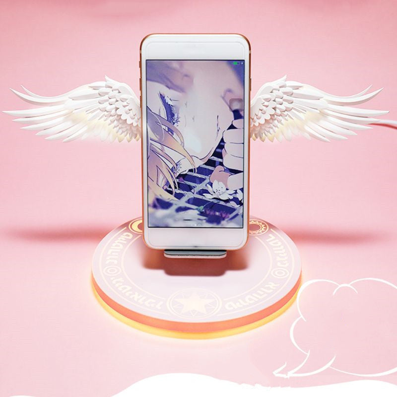 Colorful LED Angel Wings Qi Wireless Charger Charge Dock For Mobile Phone Fast Charger