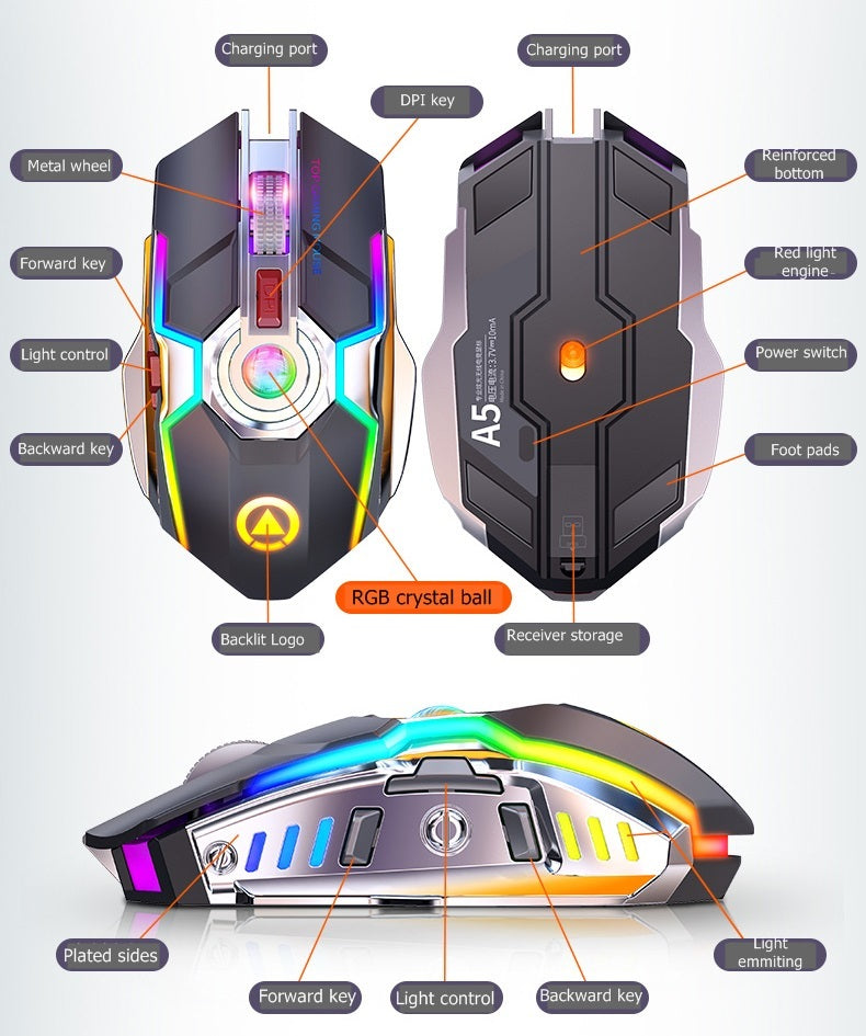 Color Wireless Gaming RGB Rechargeable Mouse